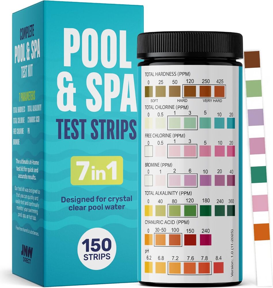 JNW — JNW 7-in-1 Pool Test Strips, 150 Quick & Accurate Test Strips for Pool Water, Sp