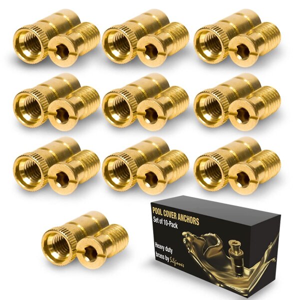 Brass Pool Cover Anchors, 10-Pack (3/4in deck)