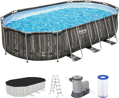 Bestway Power Steel 20’ x 12’ x 48” Above Ground Pool, Oval Metal Frame Outdoor Swimming Pool Set with Filter Pump, Ladder, and Cover