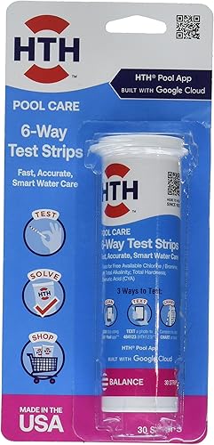 HTH 1276 Swimming Pool Care 6 Way Test Strips, Swimming Pool Water Chemical Tester, 30 Strips