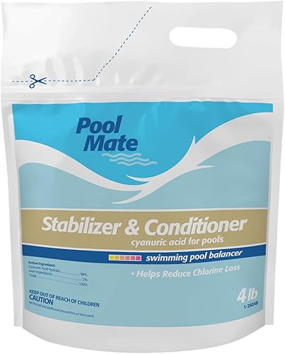 Pool Mate 4-Pounds Premium Pool Stabilizer and Conditioner, Concentrated Cyanuric Acid for Pools, Helps Chlorine Last Longer